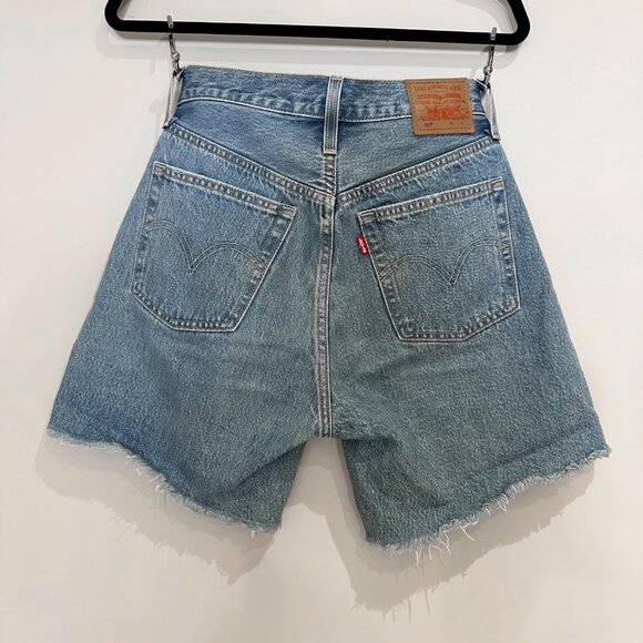 Levi's Mid Length Blue Jean Shorts Womens Size 27 Denim Cut Offs Distressed - Picture 2 of 6
